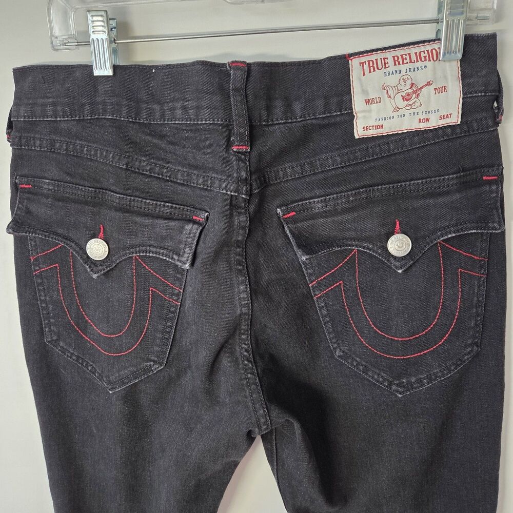 True Religion Ricky Black Red Stitch Relaxed Straight Jeans Men's 32